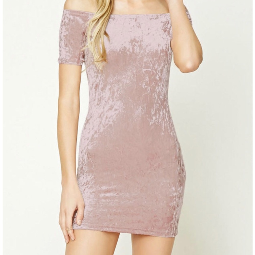 Off The Shoulder Velvet Dress - Champagne Color